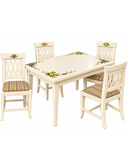 Set tavolo provenzale dipinto 120x80 130x85 140x80 160x85 allungabile con 4/6 sedie seduta imbottita