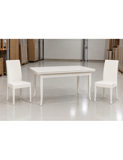 Set tavolo rettangolare bianco 100x70 120x80 140x80 160x85 allungabile con 4 sedie ecopelle bianca
