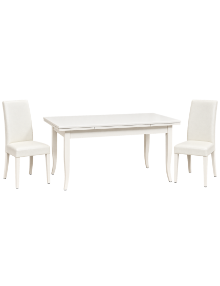 Set tavolo rettangolare bianco 100x70 120x80 140x80 160x85 allungabile con 4 sedie ecopelle bianca