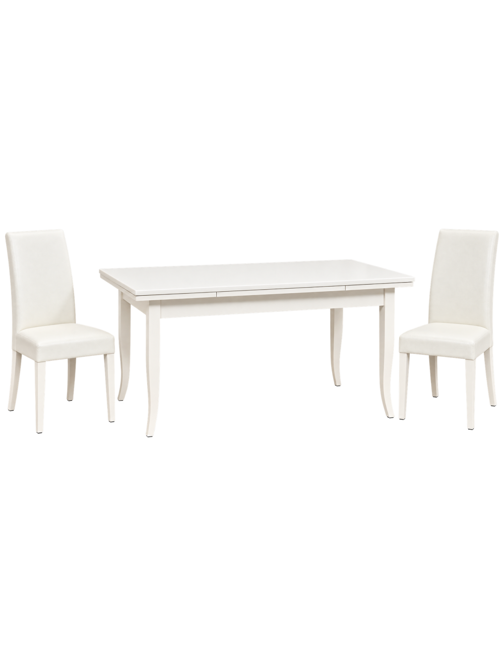 Set tavolo rettangolare bianco 100x70 120x80 140x80 160x85 allungabile con 4 sedie ecopelle bianca