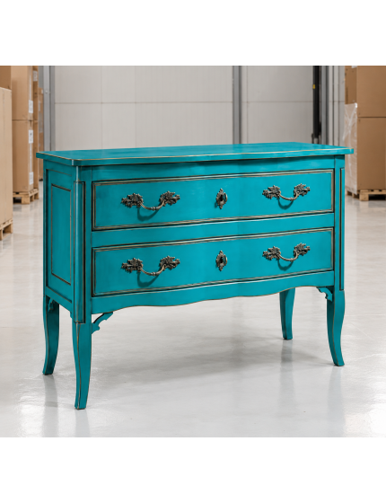 Cassettiera 2 cassetti Legno azzurro Shabby chic 92x44x79