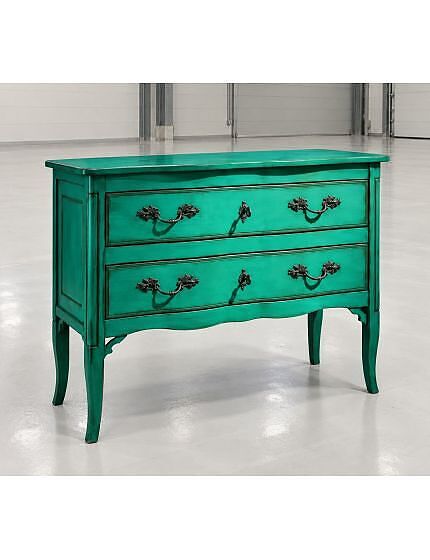 Cassettiera 2 cassetti Legno verde Shabby chic 92x44x79