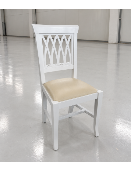 Sedia legno shabby bianco imbottita beige 44x46x96