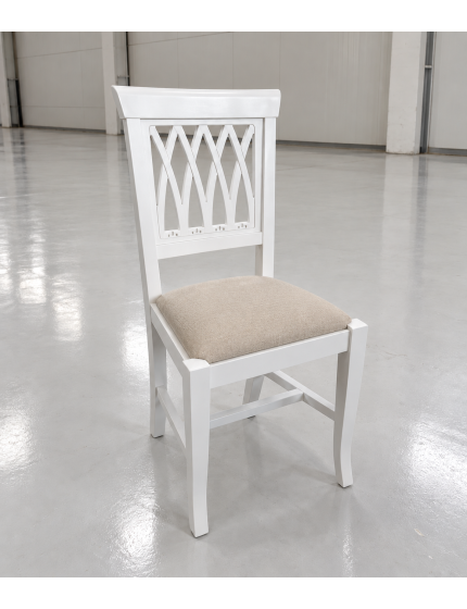 Sedia legno shabby bianco imbottita beige 44x46x96