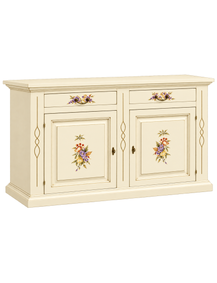 CREDENZONE SHABBY LEGNO AVORIO CON DECORI 177x48x110