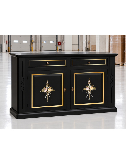 Credenza Madia in Legno Nero Shabby Chic Dettagli Oro | 2 Ante e Cassetti