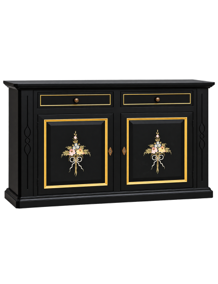 Credenza Madia in Legno Nero Shabby Chic Dettagli Oro | 2 Ante e Cassetti