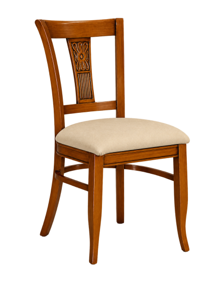 Sedia classica intagliata legno imbottita tinta noce bassano 44X53X93