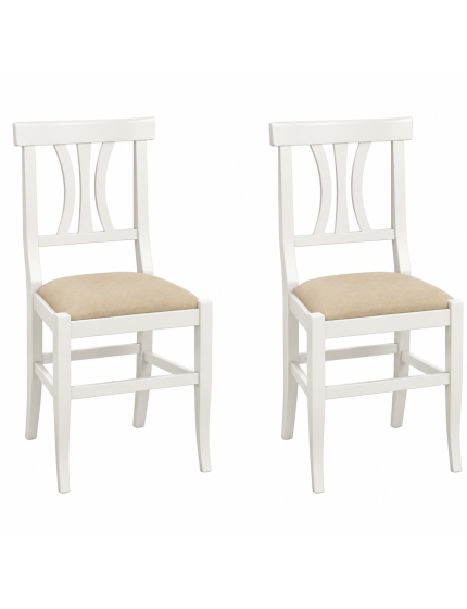 Set 2 Sedie in Legno Bianco Arte Povera con Seduta Imbottita