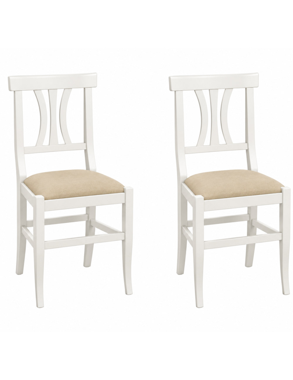 Set 2 Sedie in Legno Bianco Arte Povera con Seduta Imbottita