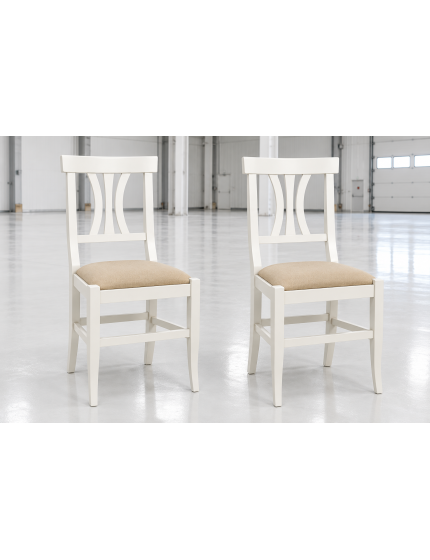 Set 2 Sedie in Legno Bianco Arte Povera con Seduta Imbottita