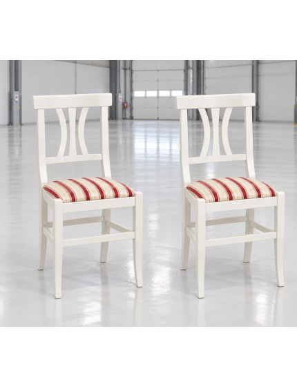 Set 2 Sedie in Legno Bianco Arte Povera con Seduta Imbottita