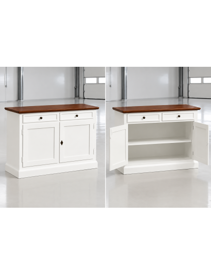 Madia Credenza 2 Ante 2 Cassetti Shabby Bianco e Noce 105x42x85 cm