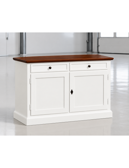 Madia Credenza 2 Ante 2 Cassetti Shabby Bianco e Noce 105x42x85 cm
