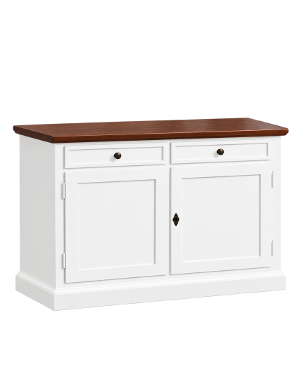 Madia Credenza 2 Ante 2 Cassetti Shabby Bianco e Noce 105x42x85 cm