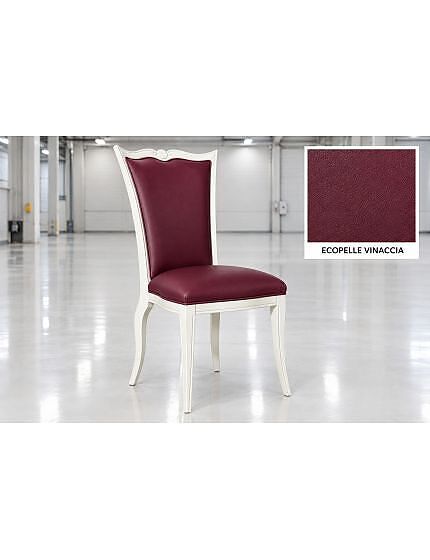 Sedia Classica Legno Bianco Ecopelle Vinaccia Imbottita