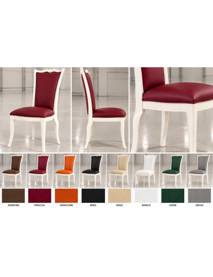 Sedia Classica Legno Bianco Ecopelle Vinaccia Imbottita