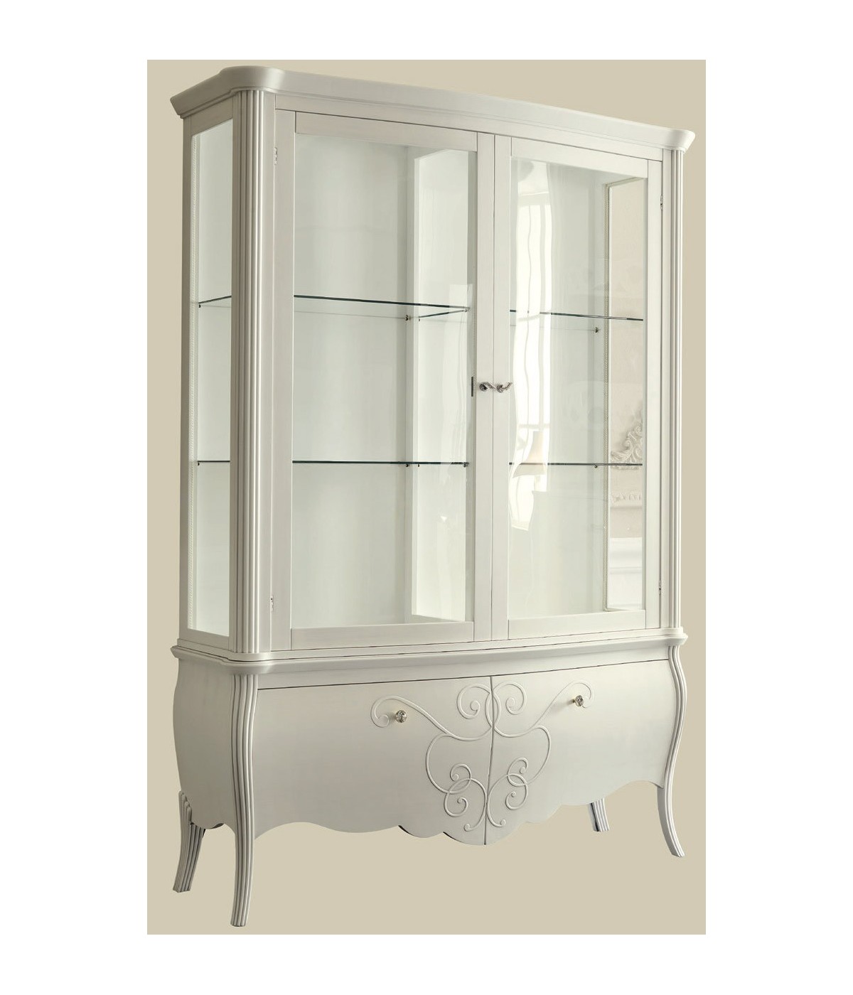 MOBILI 2G - VETRINA IN LEGNO GREZZO 2 CASSETTI 2 PORTE L.150 P.50 H.216