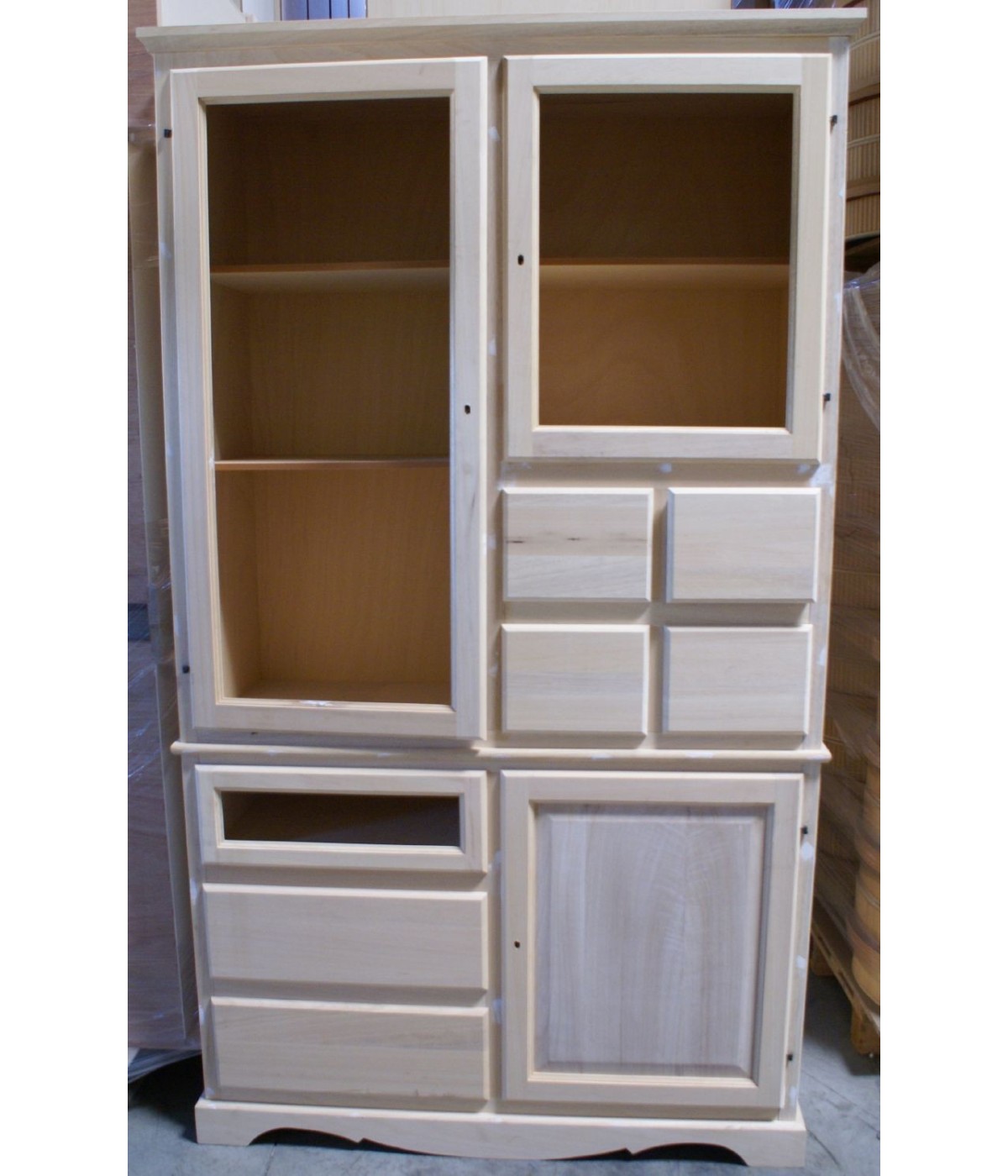 MOBILI 2G -  DISPENSA IN LEGNO 7 CASSETTI 3 PORTE GREZZO L.120 P.52 H.220