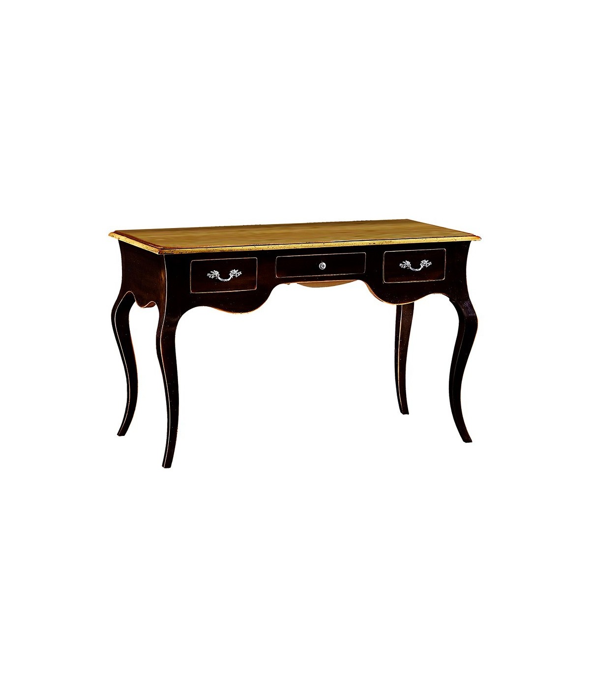 MOBILI 2G - SCRIVANIA LUIGI XV ELEGANTE LACCATA NERA PIANO NATURALE  130x75x80