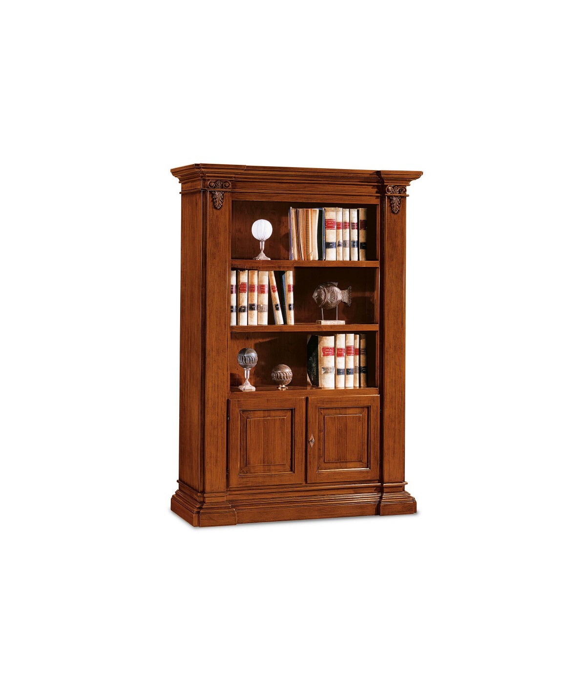 MOBILI 2G - LIBRERIA 3 VANI A GIORNO 2 PORTE LEGNO MASSELLO L.145 P.50 H.202 (407) vista frontale