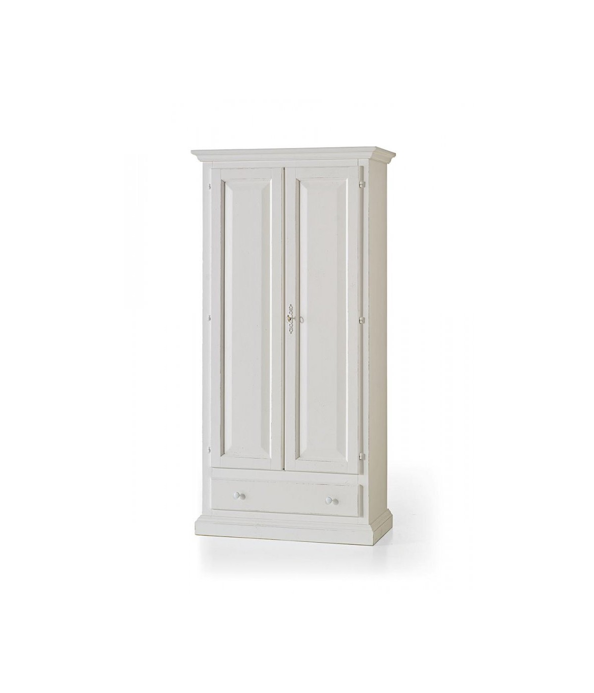 MOBILI 2G - ARMADIO CLASSICO IN LEGNO 2 PORTE SHABBY BIANCO 90X45X180