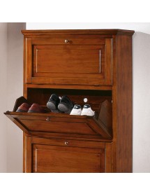 MOBILI 2G -  SCARPIERA 3 ANTE IN LEGNO MASSELLO TINTA NOCE L.80 x P.30 H.130 vista cassetto aperto