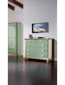 MOBILI 2G - COMO 5 CASSETTI IN LEGNO VERDE E MIELE L.118 P.52 H.99
