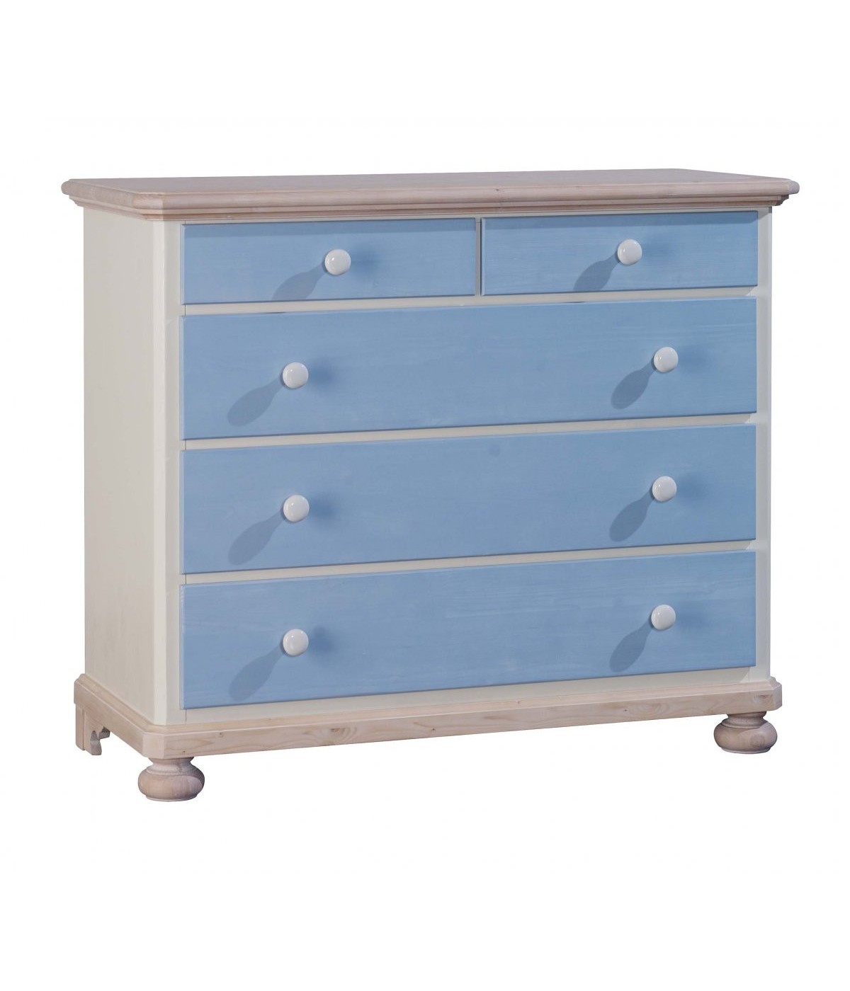 MOBILI 2G - COMO 5 CASSETTI IN LEGNO AZZURRO MIELE L.118 P.52 H.99