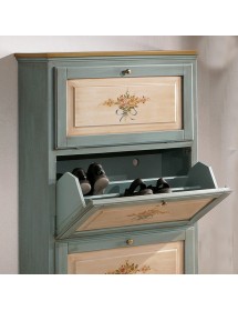 MOBILI 2G -  SCARPIERA 3 ANTE IN LEGNO MASSELLO AZZURRO/OCRA L.80 x P.30 H.130 (1218)