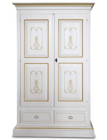MOBILI 2G - Armadio 2 porte classico legno bianco e filetti ocra 128x61x200