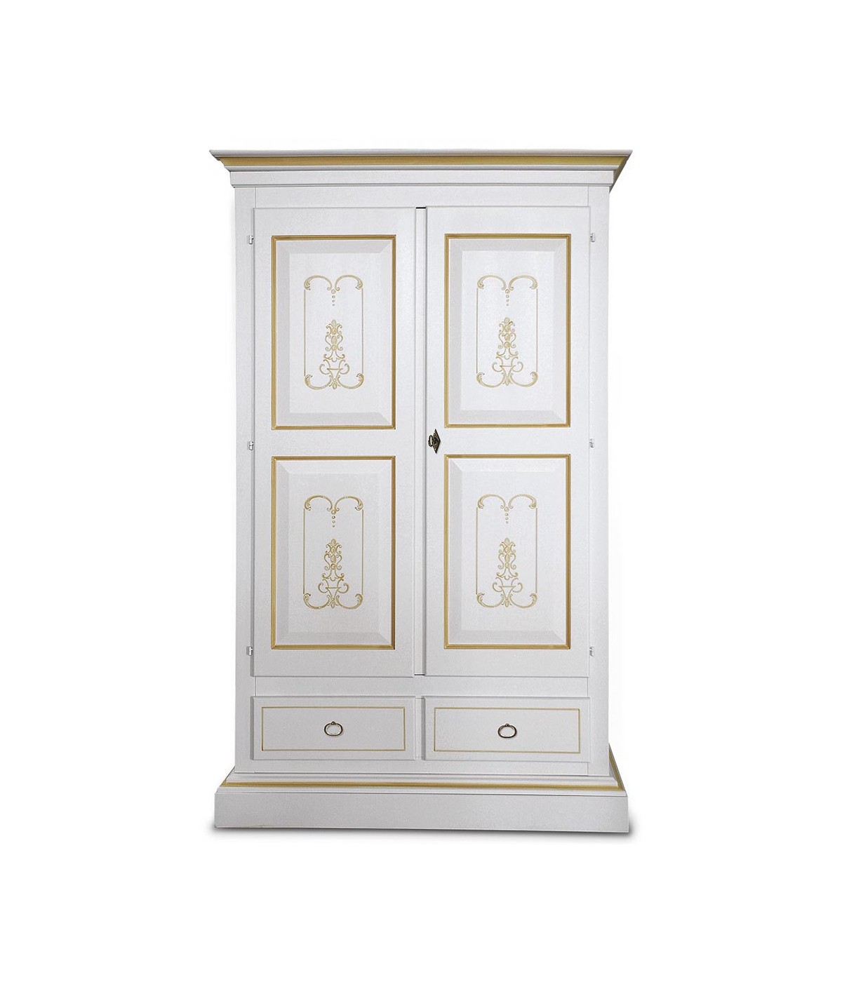 Armadio 2 porte classico legno bianco e filetti ocra 128x61x200 (6000)