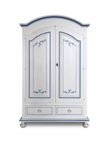 MOBILI 2G - Armadio classico 2 porte legno bianco filetti blu 125x61x200