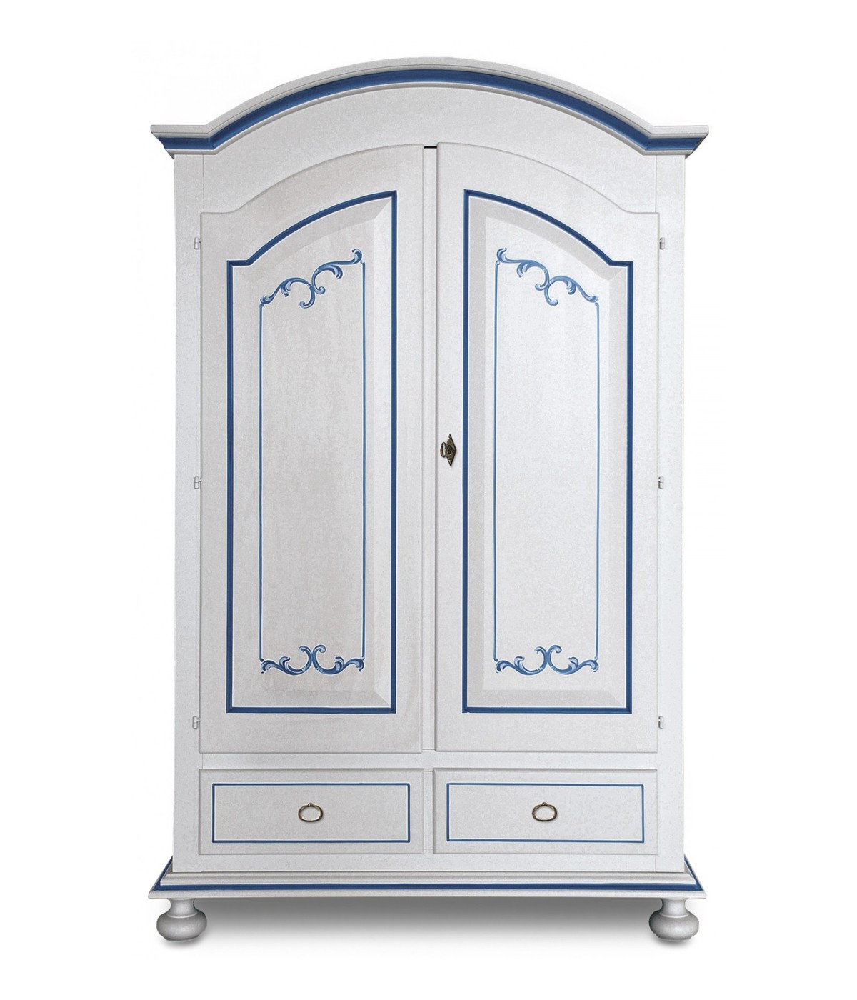 MOBILI 2G - Armadio classico 2 porte legno bianco filetti blu 125x61x200