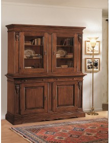 MOBILI 2G - CRISTALLIERA 4 PORTE TINTA NOCE IN LEGNO L.213 P.54 H.226