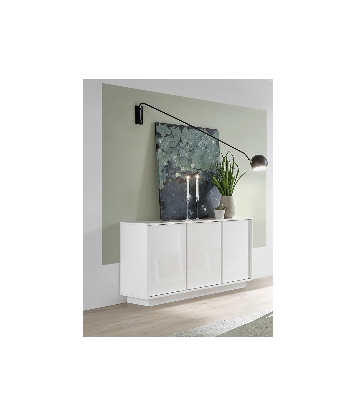 MOBILI 2G - MADIA MODERNA 3 ANTE BIANCO LUCIDO L.138 P.43 H.79