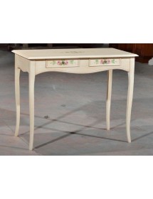 CONSOLLE IN LEGNO 2 CASSETTI LACCATO AVORIO PATINATO CON DECORI MISURA L.101 P.54 H.80