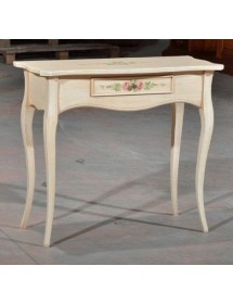 CONSOLLE IN LEGNO 1 CASSETTO LACCATO AVORIO PATINATO CON DECORI