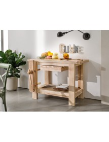 MOBILI 2G -  BANCO DA FALEGNAME IN LEGNO MASSELLO CON MORSA GREZZO 120x56x88