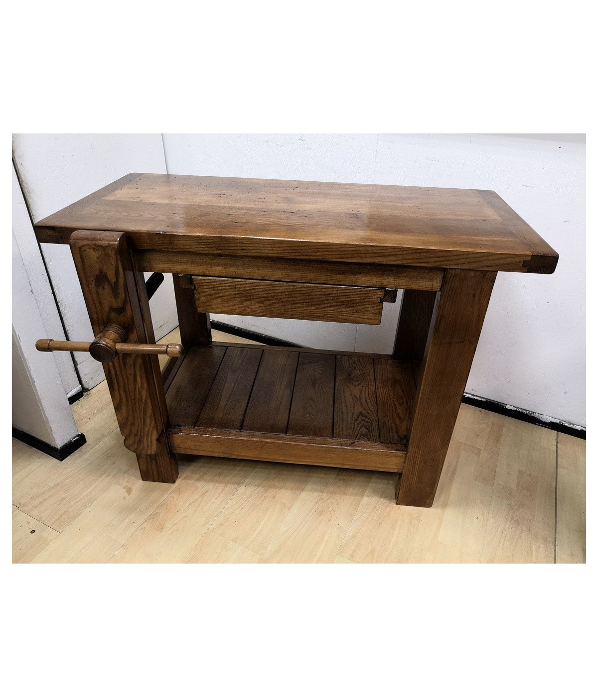 MOBILI 2G -  BANCO DA FALEGNAME IN LEGNO FRASSINO MASSELLO TINTA NOCE 120x56x88