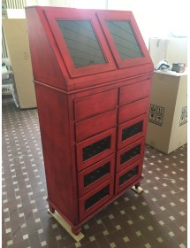 MOBILI 2G - DISPENSA ARTE POVERA SHABBY LEGNO ROSSO ANTICATO 80X42X153 vista laterale