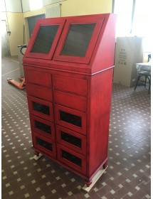 MOBILI 2G - DISPENSA ARTE POVERA SHABBY LEGNO ROSSO ANTICATO 80X42X153 vista laterale