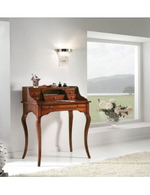 MOBILI 2G - SCRIVANIA IN LEGNO ARTE POVERA 6 CASSETTI TINTA NOCE 78x49x96 vista frontale