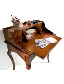 MOBILI 2G - SCRIVANIA IN LEGNO ARTE POVERA 6 CASSETTI TINTA NOCE 78x49x96 vista tiretto aperto