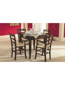 MOBILI 2G - Set tavolo quadrato 80x80 90x90 100x100 allungabile con 4/6 sedie legno seduta paglia vista frontale