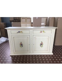 MOBILI 2G - CREDENZONE IN LEGNO BIANCO INVECCHIATO CON DECORI MISURA L.177 P.48 H.110