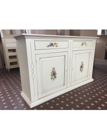MOBILI 2G - CREDENZONE IN LEGNO BIANCO INVECCHIATO CON DECORI MISURA L.177 P.48 H.110