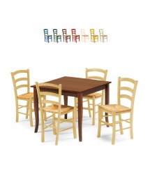 Set tavolo quadrato a libro noce 90x90 100x100 allungabile con 4 sedie gialle