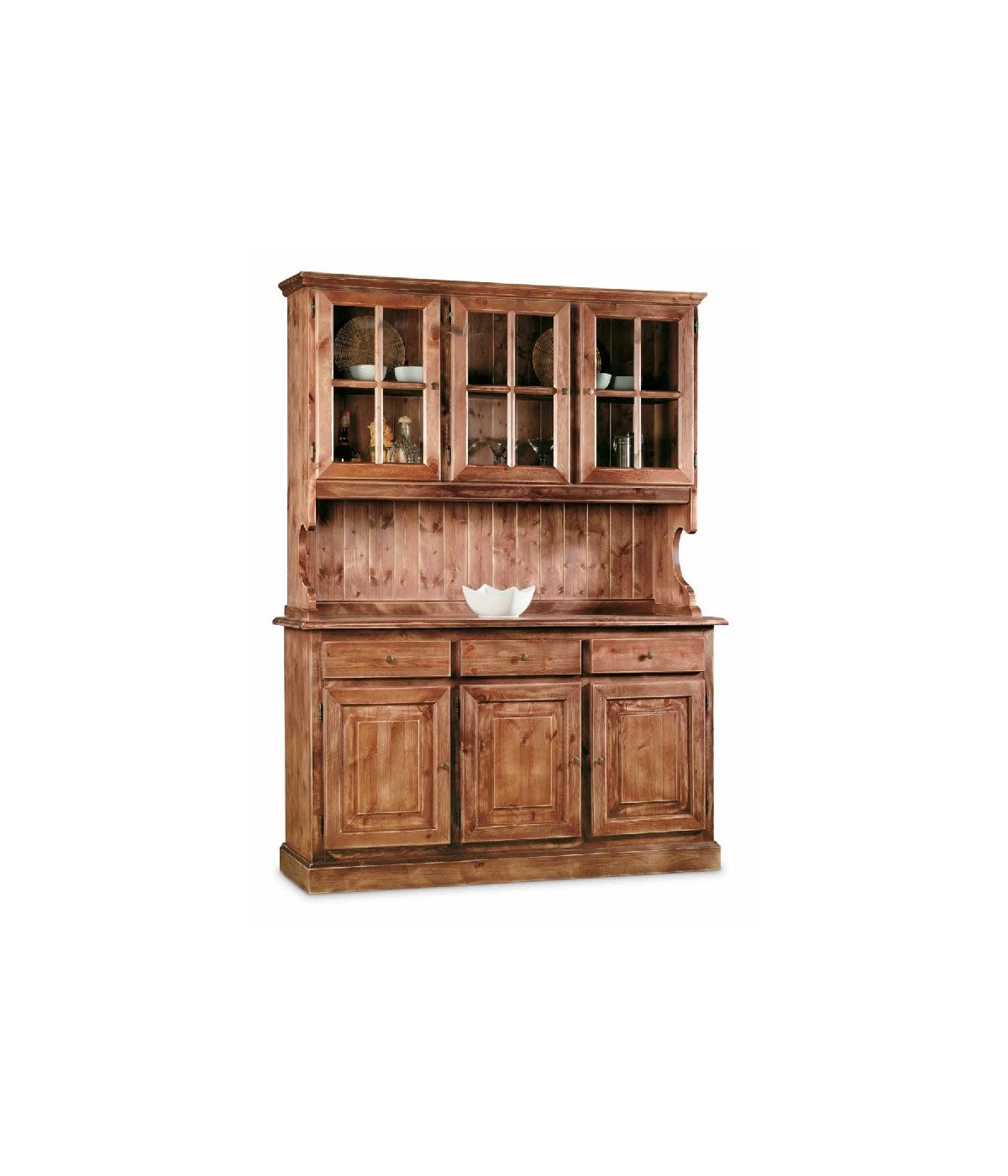 MOBILI 2G - CRISTALLIERA 3 ANTE IN LEGNO MASSELLO DI PINO SHABBY CHIC