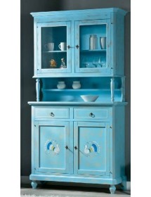 CRISTALLIERA 2 PORTE SHABBY VINTAGE AZZURRO CONSUMATO 112x49x206